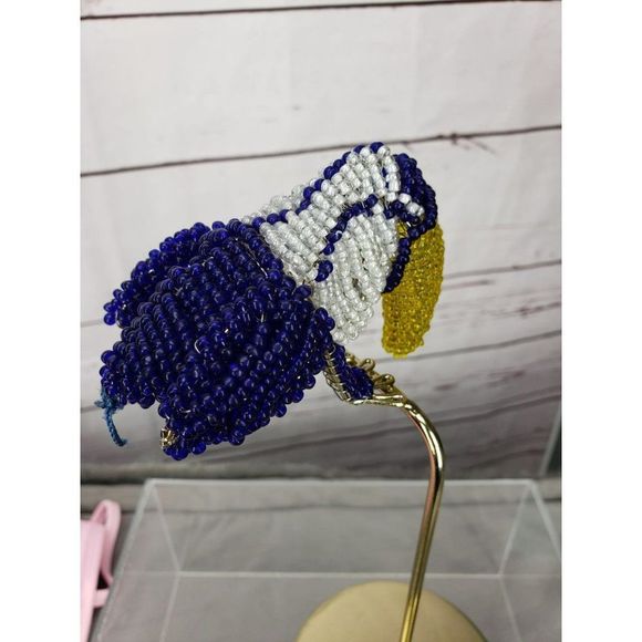 Opal House Blue & White Beaded Bead 8.5" Toucan‎ Figurine Gold Tone perch Stand - Picture 7 of 10